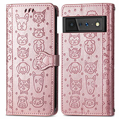 Funda de Cuero Cartera con Soporte Patron de Moda Carcasa S03D para Google Pixel 6 5G Oro Rosa