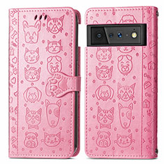 Funda de Cuero Cartera con Soporte Patron de Moda Carcasa S03D para Google Pixel 6 5G Rosa