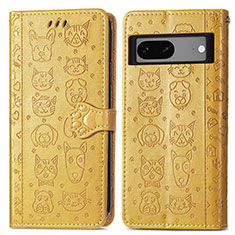 Funda de Cuero Cartera con Soporte Patron de Moda Carcasa S03D para Google Pixel 7 5G Amarillo