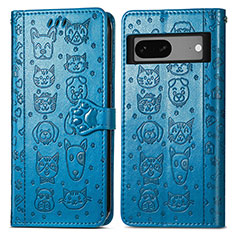 Funda de Cuero Cartera con Soporte Patron de Moda Carcasa S03D para Google Pixel 7 5G Azul