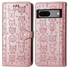 Funda de Cuero Cartera con Soporte Patron de Moda Carcasa S03D para Google Pixel 7 5G Oro Rosa