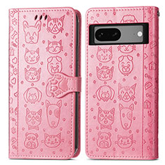 Funda de Cuero Cartera con Soporte Patron de Moda Carcasa S03D para Google Pixel 7 5G Rosa