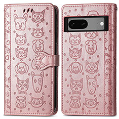 Funda de Cuero Cartera con Soporte Patron de Moda Carcasa S03D para Google Pixel 7a 5G Oro Rosa