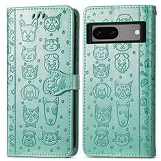 Funda de Cuero Cartera con Soporte Patron de Moda Carcasa S03D para Google Pixel 7a 5G Verde