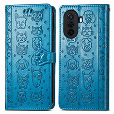 Funda de Cuero Cartera con Soporte Patron de Moda Carcasa S03D para Huawei Enjoy 50 Azul