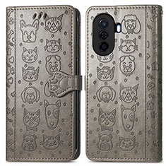 Funda de Cuero Cartera con Soporte Patron de Moda Carcasa S03D para Huawei Enjoy 50 Gris