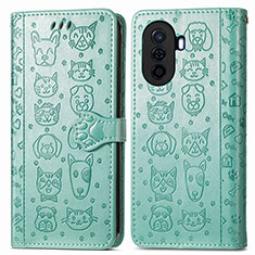 Funda de Cuero Cartera con Soporte Patron de Moda Carcasa S03D para Huawei Enjoy 50 Verde