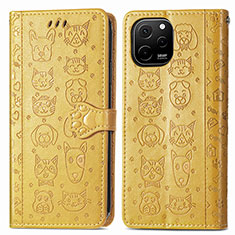 Funda de Cuero Cartera con Soporte Patron de Moda Carcasa S03D para Huawei Enjoy 50z Amarillo