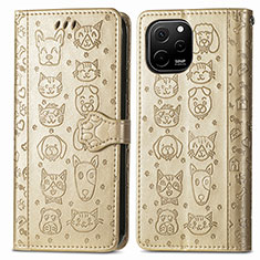 Funda de Cuero Cartera con Soporte Patron de Moda Carcasa S03D para Huawei Enjoy 50z Oro