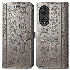 Funda de Cuero Cartera con Soporte Patron de Moda Carcasa S03D para Huawei Honor 50 5G Gris