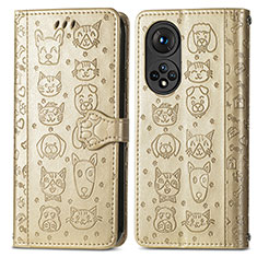 Funda de Cuero Cartera con Soporte Patron de Moda Carcasa S03D para Huawei Honor 50 5G Oro