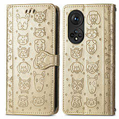 Funda de Cuero Cartera con Soporte Patron de Moda Carcasa S03D para Huawei Honor 50 Pro 5G Oro