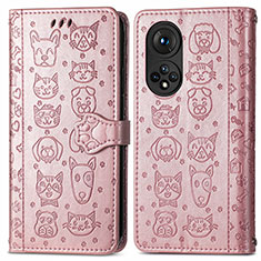 Funda de Cuero Cartera con Soporte Patron de Moda Carcasa S03D para Huawei Honor 50 Pro 5G Oro Rosa