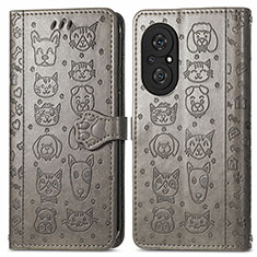 Funda de Cuero Cartera con Soporte Patron de Moda Carcasa S03D para Huawei Honor 50 SE 5G Gris