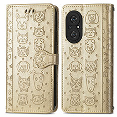 Funda de Cuero Cartera con Soporte Patron de Moda Carcasa S03D para Huawei Honor 50 SE 5G Oro