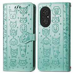 Funda de Cuero Cartera con Soporte Patron de Moda Carcasa S03D para Huawei Honor 50 SE 5G Verde