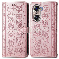 Funda de Cuero Cartera con Soporte Patron de Moda Carcasa S03D para Huawei Honor 60 5G Oro Rosa