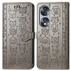 Funda de Cuero Cartera con Soporte Patron de Moda Carcasa S03D para Huawei Honor 70 5G Gris