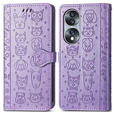 Funda de Cuero Cartera con Soporte Patron de Moda Carcasa S03D para Huawei Honor 70 5G Morado