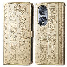 Funda de Cuero Cartera con Soporte Patron de Moda Carcasa S03D para Huawei Honor 70 5G Oro