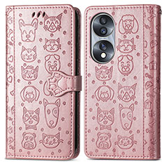 Funda de Cuero Cartera con Soporte Patron de Moda Carcasa S03D para Huawei Honor 70 5G Oro Rosa