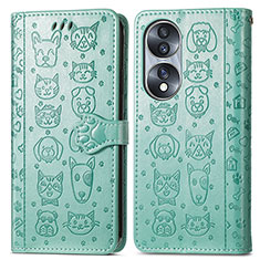 Funda de Cuero Cartera con Soporte Patron de Moda Carcasa S03D para Huawei Honor 70 5G Verde