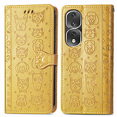 Funda de Cuero Cartera con Soporte Patron de Moda Carcasa S03D para Huawei Honor 80 Pro Flat 5G Amarillo