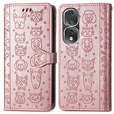 Funda de Cuero Cartera con Soporte Patron de Moda Carcasa S03D para Huawei Honor 80 Pro Flat 5G Oro Rosa