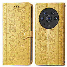 Funda de Cuero Cartera con Soporte Patron de Moda Carcasa S03D para Huawei Honor Magic3 Pro 5G Amarillo