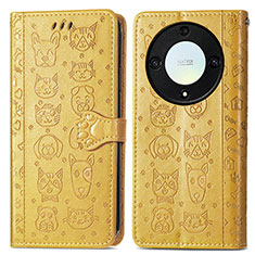 Funda de Cuero Cartera con Soporte Patron de Moda Carcasa S03D para Huawei Honor Magic5 Lite 5G Amarillo