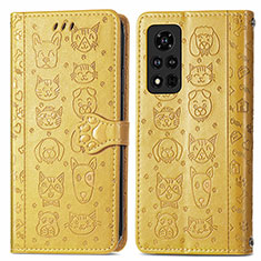 Funda de Cuero Cartera con Soporte Patron de Moda Carcasa S03D para Huawei Honor V40 5G Amarillo