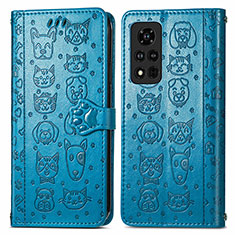 Funda de Cuero Cartera con Soporte Patron de Moda Carcasa S03D para Huawei Honor V40 5G Azul