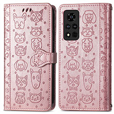 Funda de Cuero Cartera con Soporte Patron de Moda Carcasa S03D para Huawei Honor V40 5G Oro Rosa