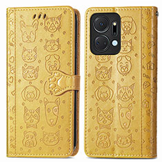 Funda de Cuero Cartera con Soporte Patron de Moda Carcasa S03D para Huawei Honor X7a Amarillo