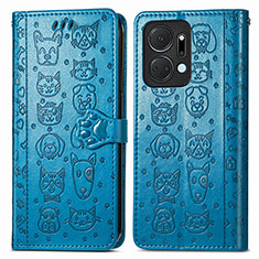 Funda de Cuero Cartera con Soporte Patron de Moda Carcasa S03D para Huawei Honor X7a Azul