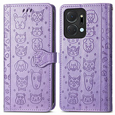 Funda de Cuero Cartera con Soporte Patron de Moda Carcasa S03D para Huawei Honor X7a Morado