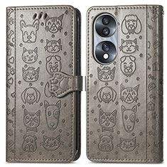 Funda de Cuero Cartera con Soporte Patron de Moda Carcasa S03D para Huawei Honor X7b Gris