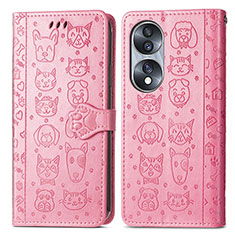 Funda de Cuero Cartera con Soporte Patron de Moda Carcasa S03D para Huawei Honor X7b Rosa