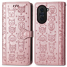 Funda de Cuero Cartera con Soporte Patron de Moda Carcasa S03D para Huawei Nova 10 Oro Rosa