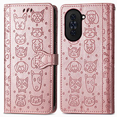 Funda de Cuero Cartera con Soporte Patron de Moda Carcasa S03D para Huawei Nova 10 Pro Oro Rosa