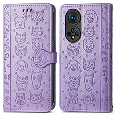 Funda de Cuero Cartera con Soporte Patron de Moda Carcasa S03D para Huawei Nova 9 Morado