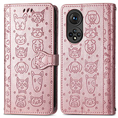 Funda de Cuero Cartera con Soporte Patron de Moda Carcasa S03D para Huawei Nova 9 Oro Rosa