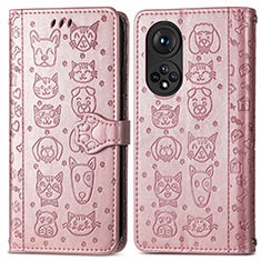 Funda de Cuero Cartera con Soporte Patron de Moda Carcasa S03D para Huawei Nova 9 Pro Oro Rosa