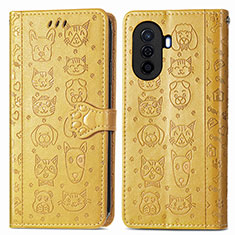 Funda de Cuero Cartera con Soporte Patron de Moda Carcasa S03D para Huawei Nova Y70 Amarillo