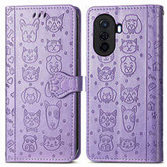 Funda de Cuero Cartera con Soporte Patron de Moda Carcasa S03D para Huawei Nova Y70 Plus Morado