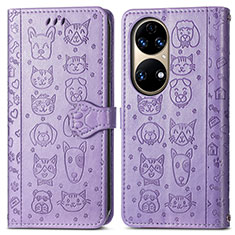 Funda de Cuero Cartera con Soporte Patron de Moda Carcasa S03D para Huawei P50 Pro Morado