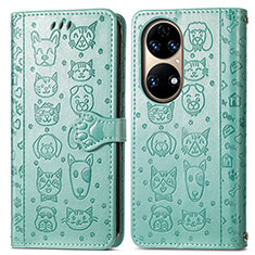 Funda de Cuero Cartera con Soporte Patron de Moda Carcasa S03D para Huawei P50 Pro Verde