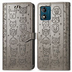 Funda de Cuero Cartera con Soporte Patron de Moda Carcasa S03D para Motorola Moto E13 Gris