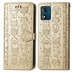 Funda de Cuero Cartera con Soporte Patron de Moda Carcasa S03D para Motorola Moto E13 Oro