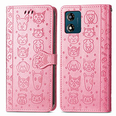 Funda de Cuero Cartera con Soporte Patron de Moda Carcasa S03D para Motorola Moto E13 Oro Rosa